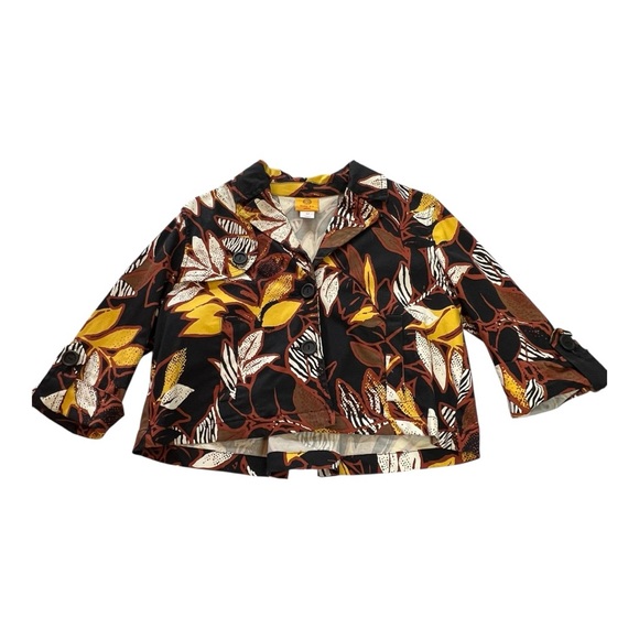 RUBY RD Leaf Print Cropped Jacket | 4P | Yellow Multi | Retro Safari Style - Picture 4 of 14